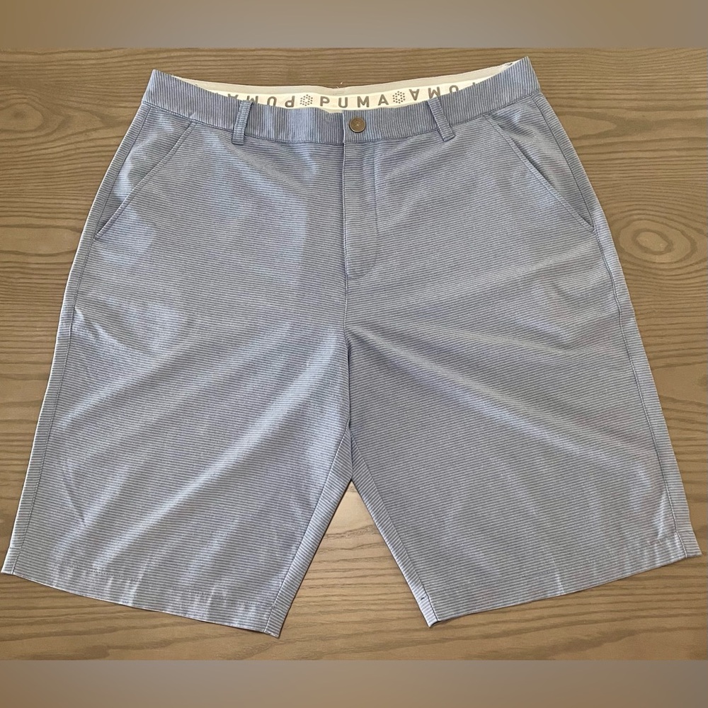 Puma Men's 36 Waist Blue W/Subtle Stripe Flat Front Golf Shorts